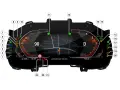 BMW 1 kontrolki opis: wskaźniki prędkości, obrotów, temperatury, nawigacja, biegi (D), tryb COMFORT, wskaźniki świateł, ABS, hamulca ręcznego, pasów, ciśnienia opon.