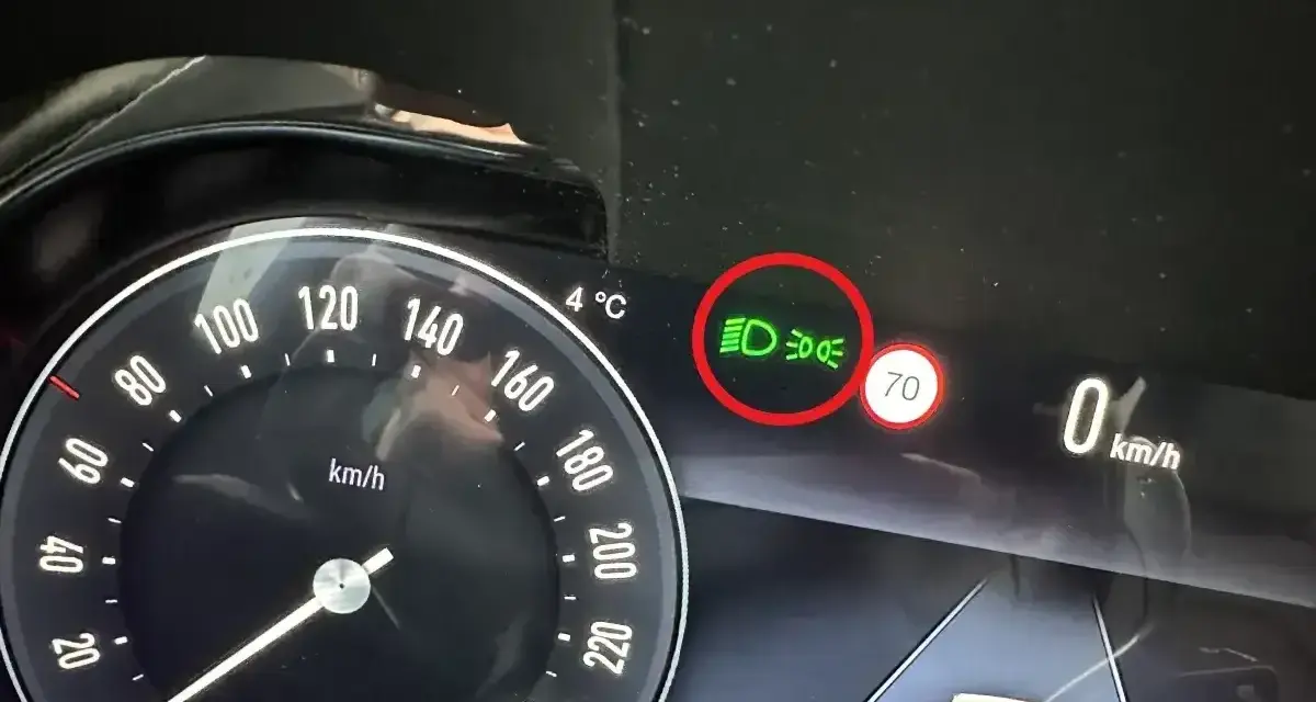 Na desce rozdzielczej świeci się zielony symbol przeciwmgielne tylne.