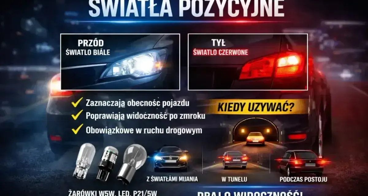 Światła postojowe i pozycyjne: białe z przodu, czerwone z tyłu. Używaj ich w tunelu i podczas postoju. Dbaj o widoczność!