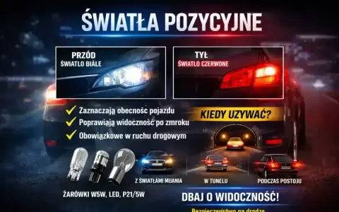 Światła postojowe i pozycyjne: białe z przodu, czerwone z tyłu. Używaj ich w tunelu i podczas postoju. Dbaj o widoczność!