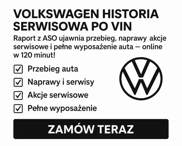 Volkswagen plan serwisowy: raport z ASO ujawnia przebieg, naprawy, akcje serwisowe i wyposażenie auta online w 120 minut. Zamów teraz!