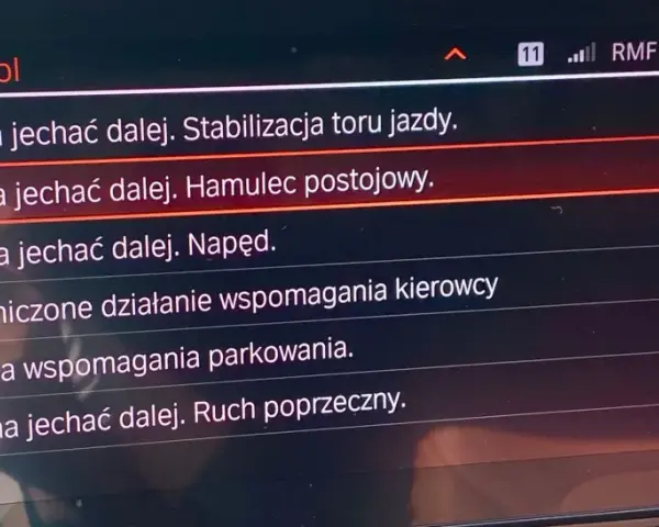 BMW: Można jechać dalej. Stabilizacja toru jazdy. Hamulec postojowy. Jedź wolno, by zachować kontrolę.