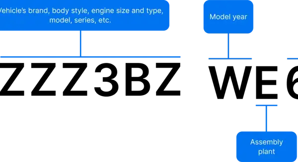 Schemat rozkodowanie VIN VW: producent, marka, model, rok produkcji, kraj pochodzenia, typ pojazdu, zakład montażowy.