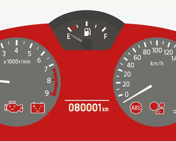 Deska rozdzielcza z kontrolkami: pasy, silnik, akumulator, ABS, poduszka powietrzna, temperatura. Przebieg 80001 km. System precrash czujny.