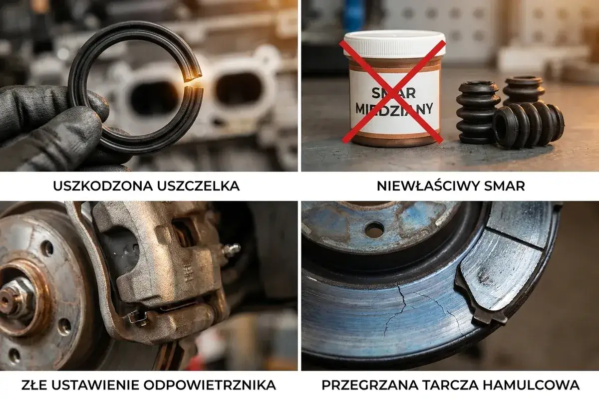 Uszkodzona uszczelka, niewłaściwy smar, źle odpowietrzone hamulce i przegrzana tarcza to przyczyny, dla których hamulce blokują po rozgrzaniu.