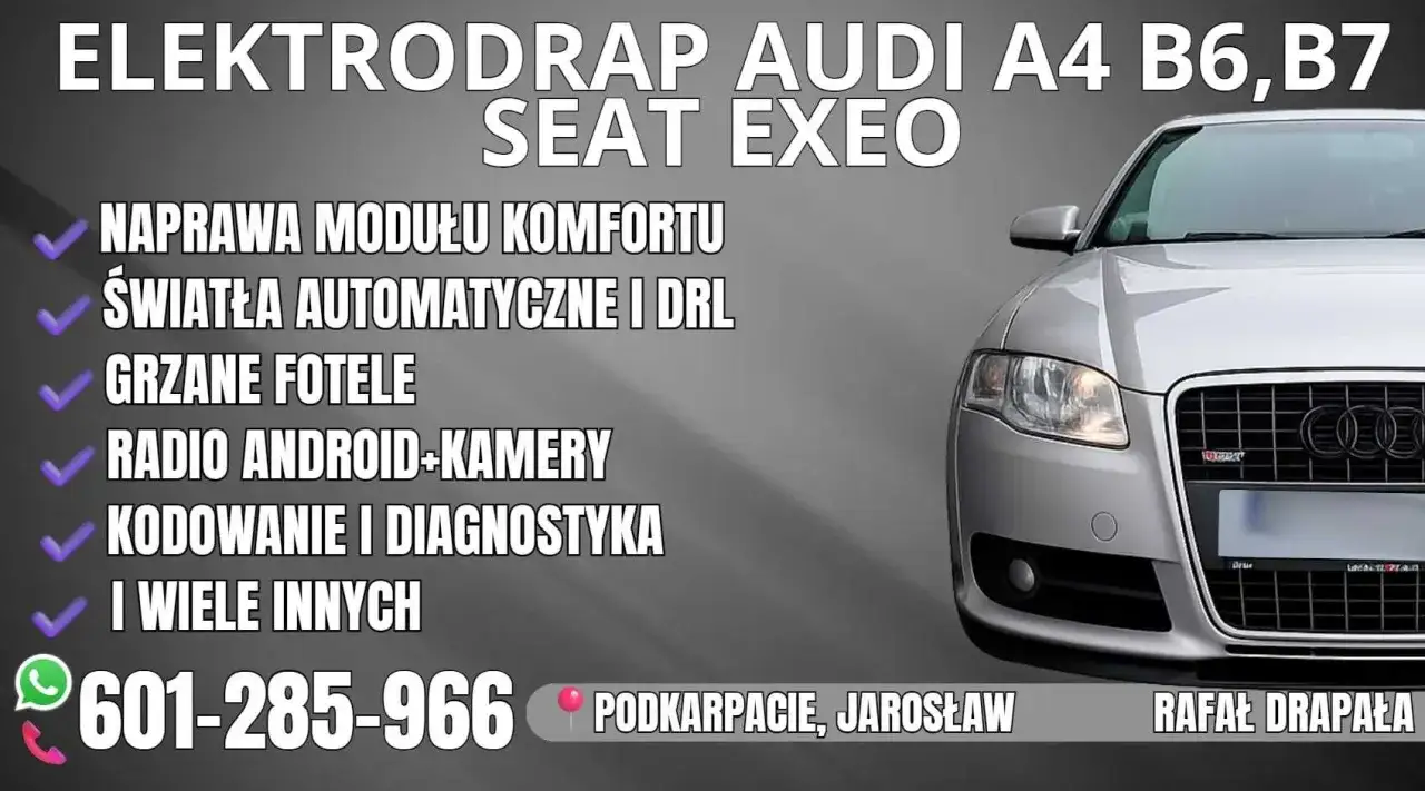 Naprawa modułu komfortu, świateł, grzanych foteli i diagnostyka Audi A4, Seat Exeo. Zadzwoń 601-285-966.