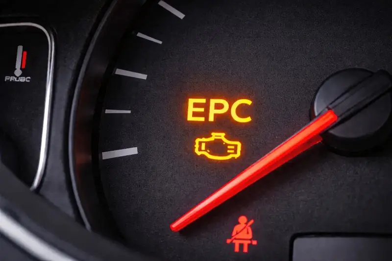 Świecąca kontrolka EPC na desce rozdzielczej Volkswagena. Czas sprawdzić, co się dzieje z silnikiem.