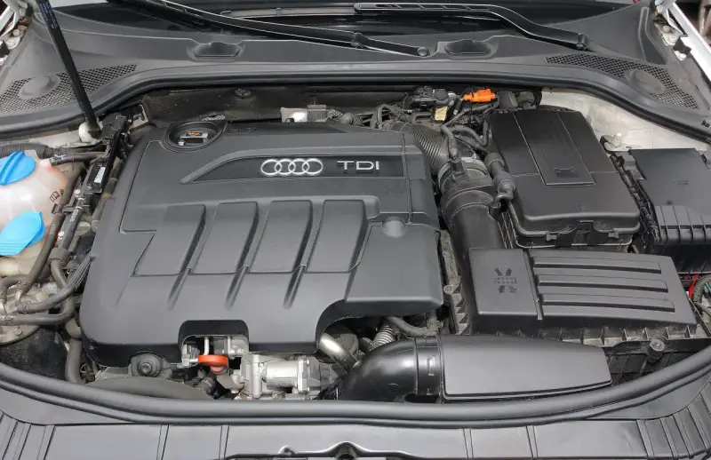 Silniki TDI w Audi A3, widok komory silnika.